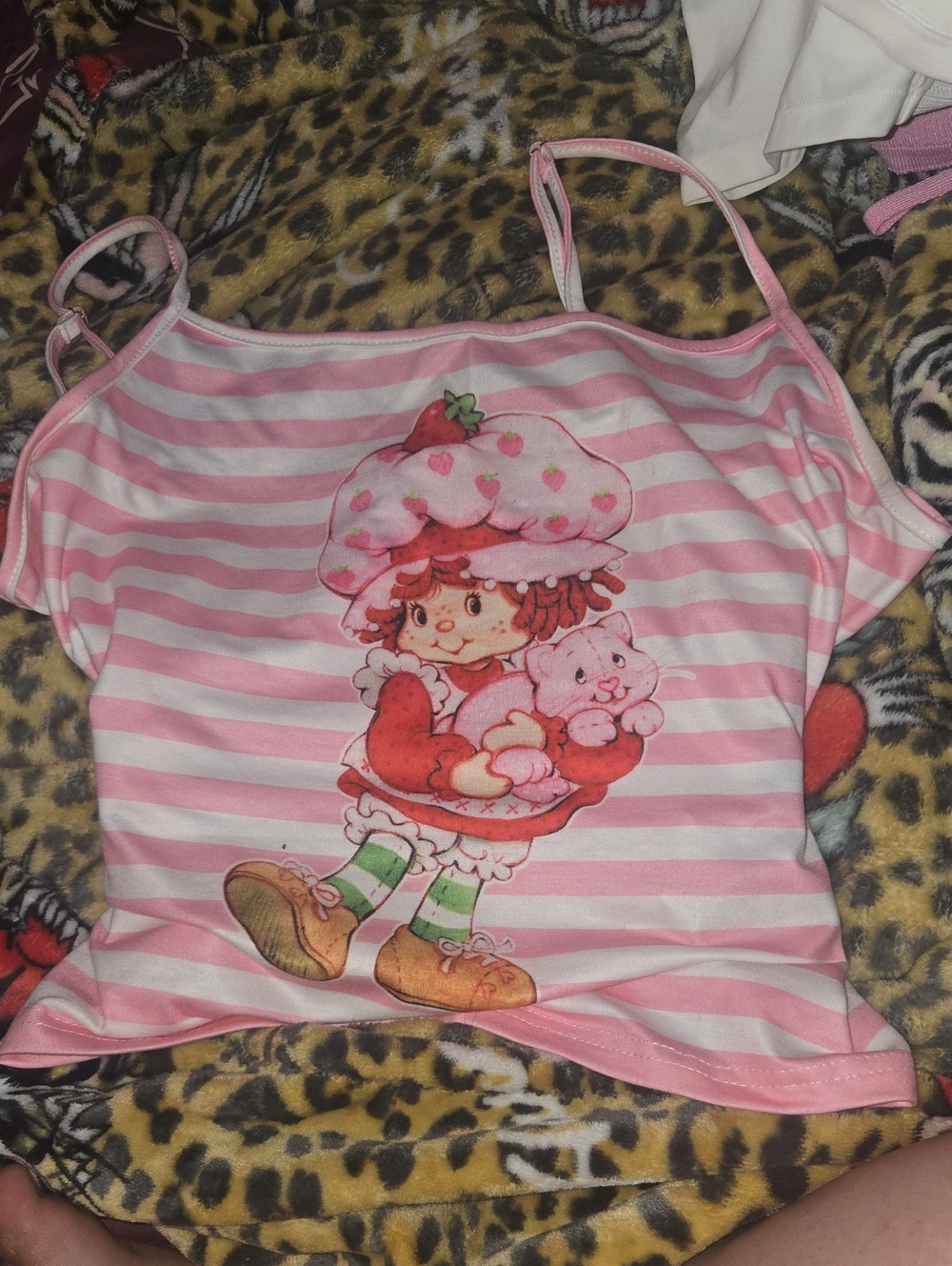 Girls Pink Stripe Strawberry Character Tank Top